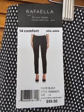 NWT Rafaella Pull On Slim Fit Comfort Stretch Dress Pants Ankle Length checkered